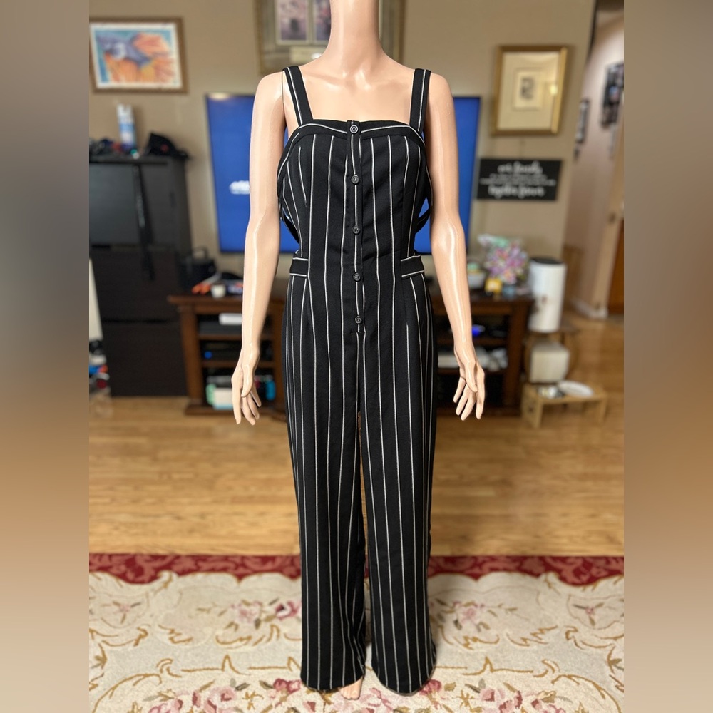 Art+Ephect Black Pinstripe Wide-Leg Jumpsuit size M